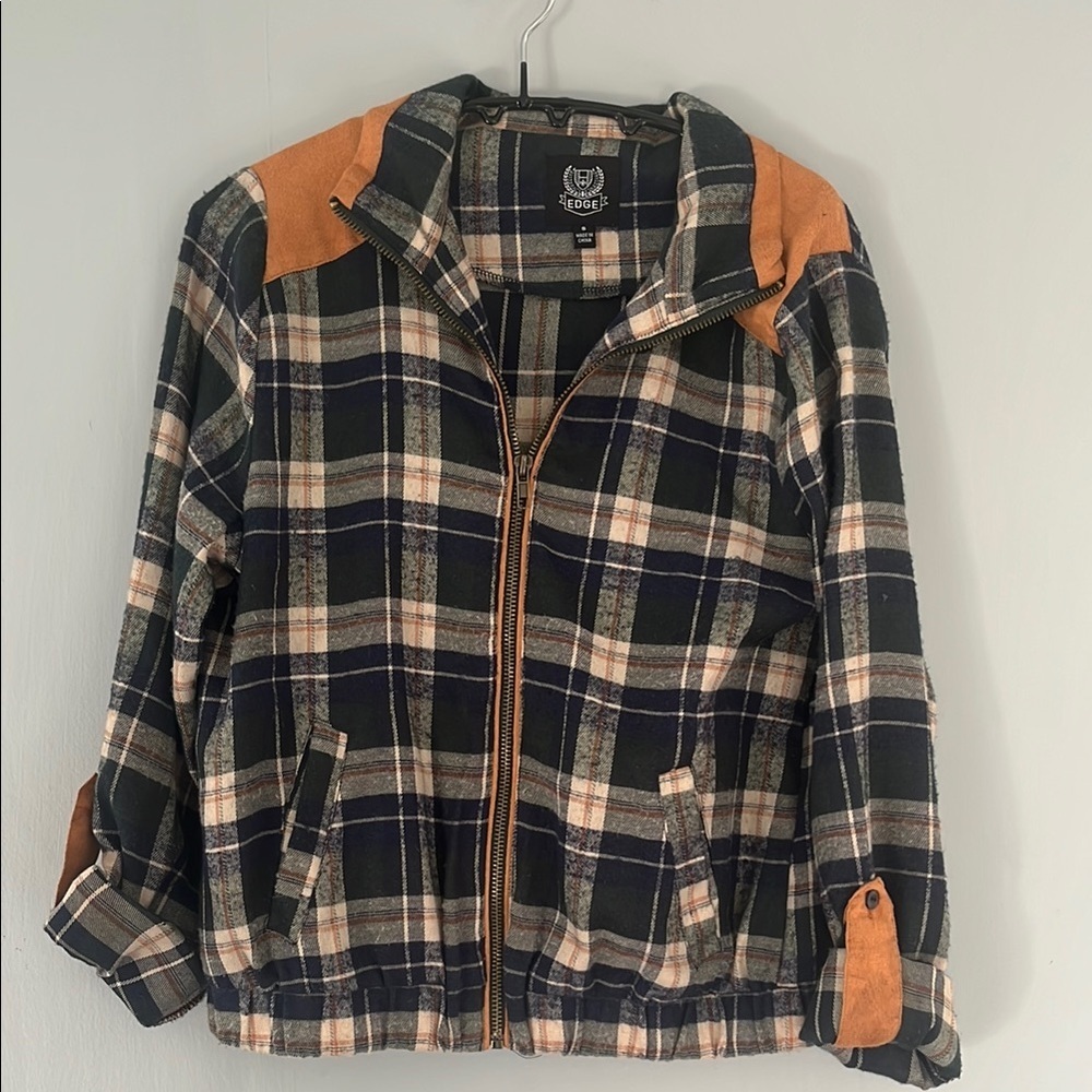 Edge Navy Plaid Jacket with Cream Stripes